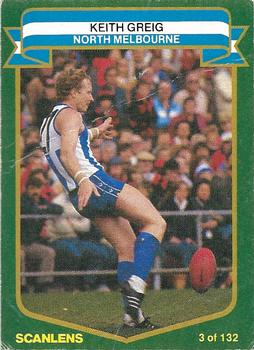 1985 Scanlens VFL #3 Keith Greig Front